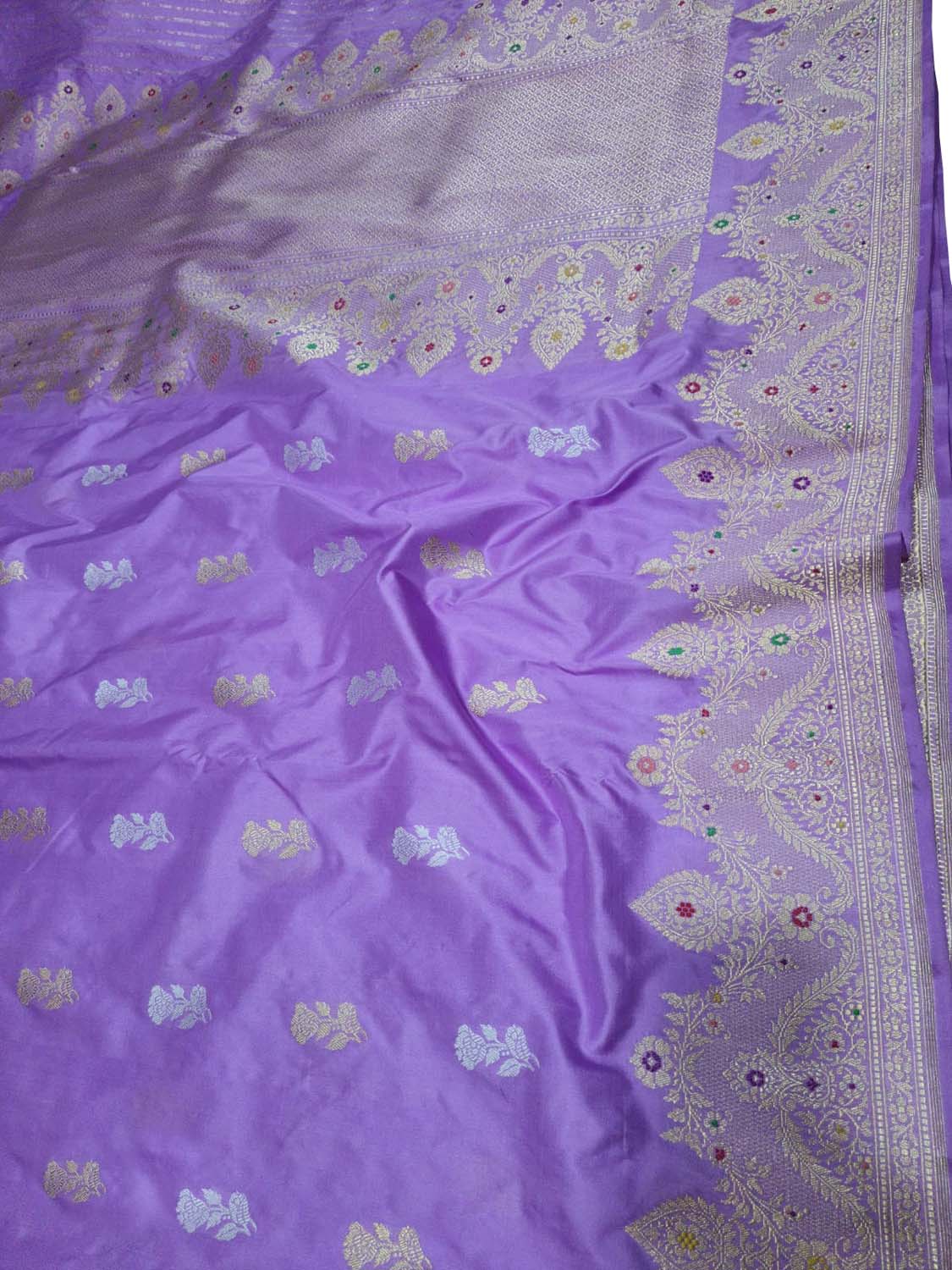 Elegant Purple Banarasi Handloom Pure Katan Silk Meenakari Saree - Luxurion World