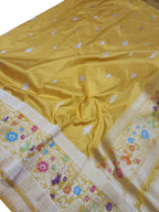 Exquisite Yellow Banarasi Handloom Pure Katan Silk Meenakari Saree - Luxurion World