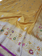 Exquisite Yellow Banarasi Handloom Pure Katan Silk Meenakari Saree - Luxurion World