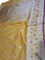 Exquisite Yellow Banarasi Handloom Pure Katan Silk Meenakari Saree - Luxurion World