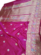 Elegant Pink Banarasi Handloom Pure Katan Silk Meenakari Saree - Luxurion World