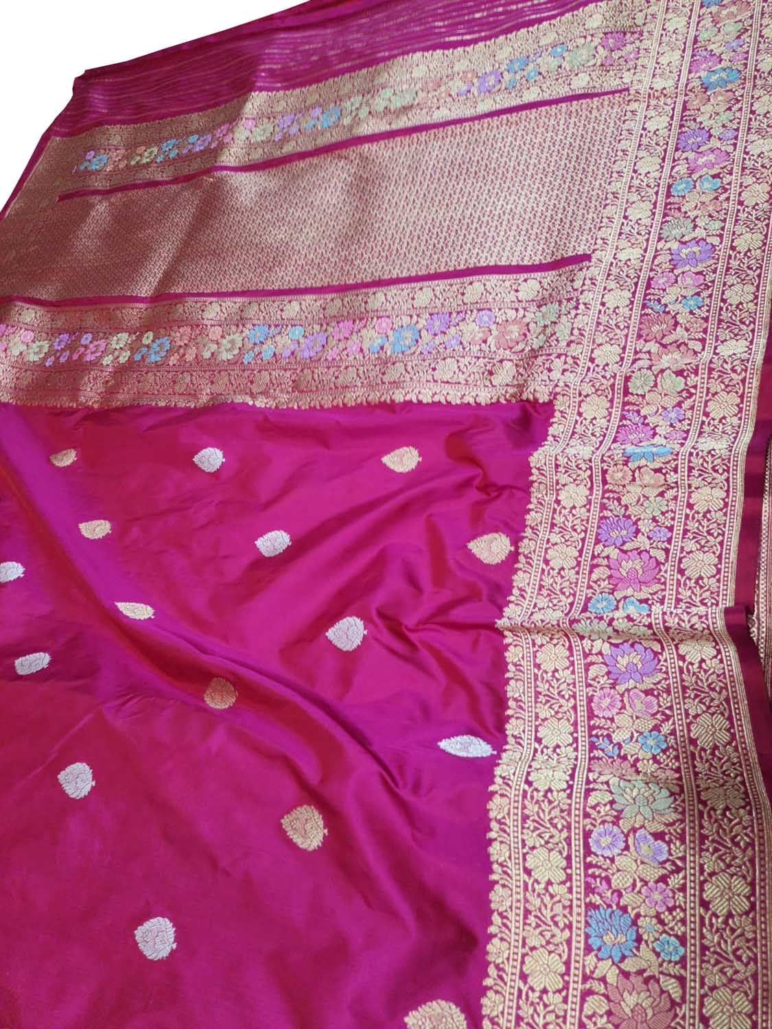 Elegant Pink Banarasi Handloom Pure Katan Silk Meenakari Saree - Luxurion World