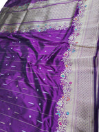 Elegant Purple Banarasi Handloom Pure Katan Silk Meenakari Saree - Luxurion World