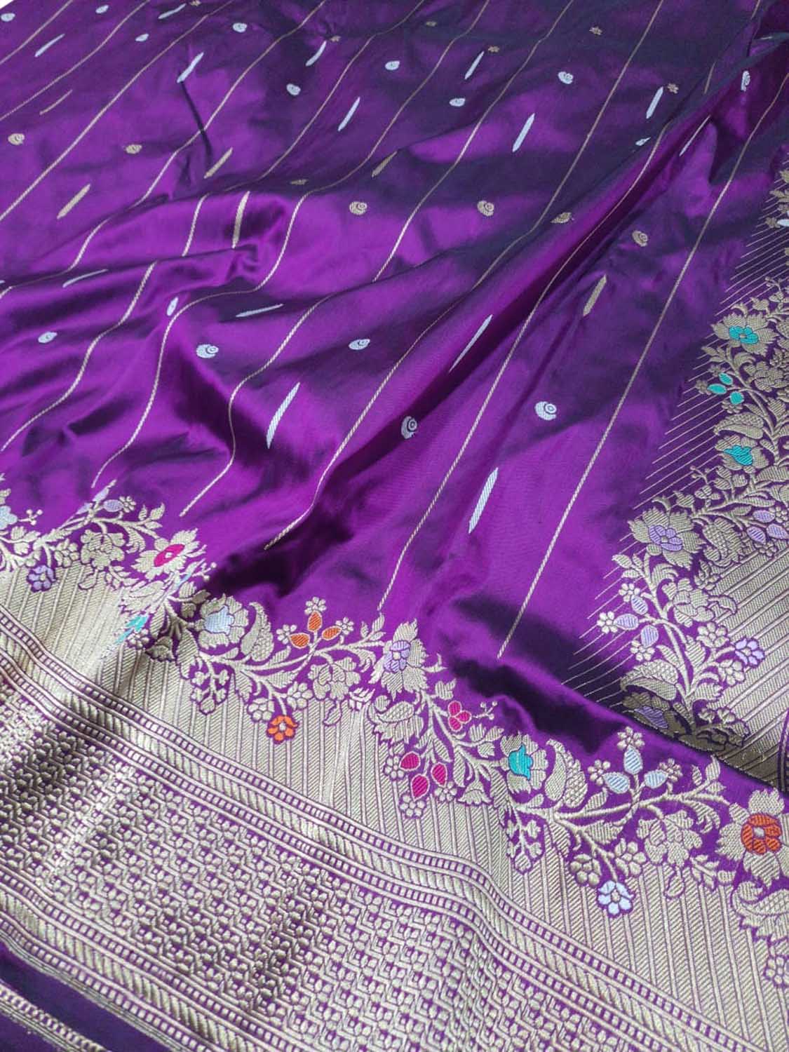 Elegant Purple Banarasi Handloom Pure Katan Silk Meenakari Saree - Luxurion World