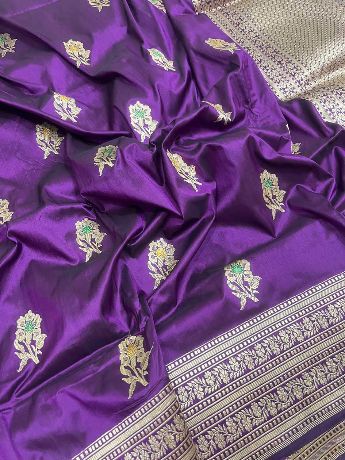 Purple Banarasi Handloom Pure Katan Silk Kadiyal Saree - Luxurion World