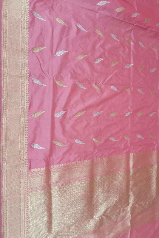 Pink Banarasi Handloom Pure Katan Silk Saree - Luxurion World