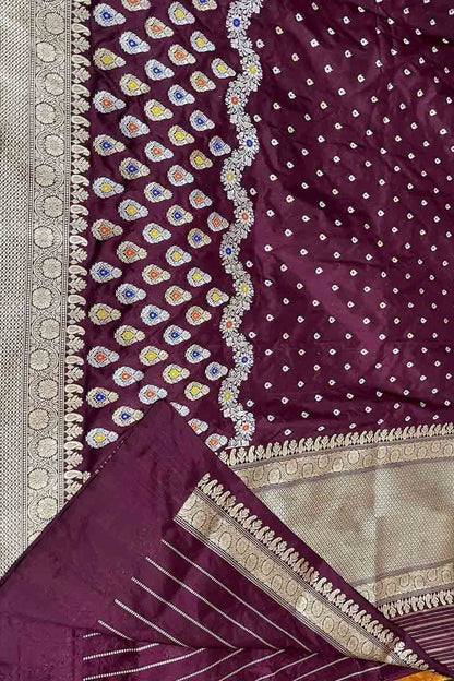 Maroon Banarasi Handloom Pure Katan Silk Kadwa Meenakari Border Saree - Luxurion World