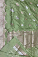 Green Banarasi Handloom Pure Katan Silk Saree - Luxurion World