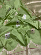 Green Banarasi Handloom Pure Katan Silk Saree - Luxurion World