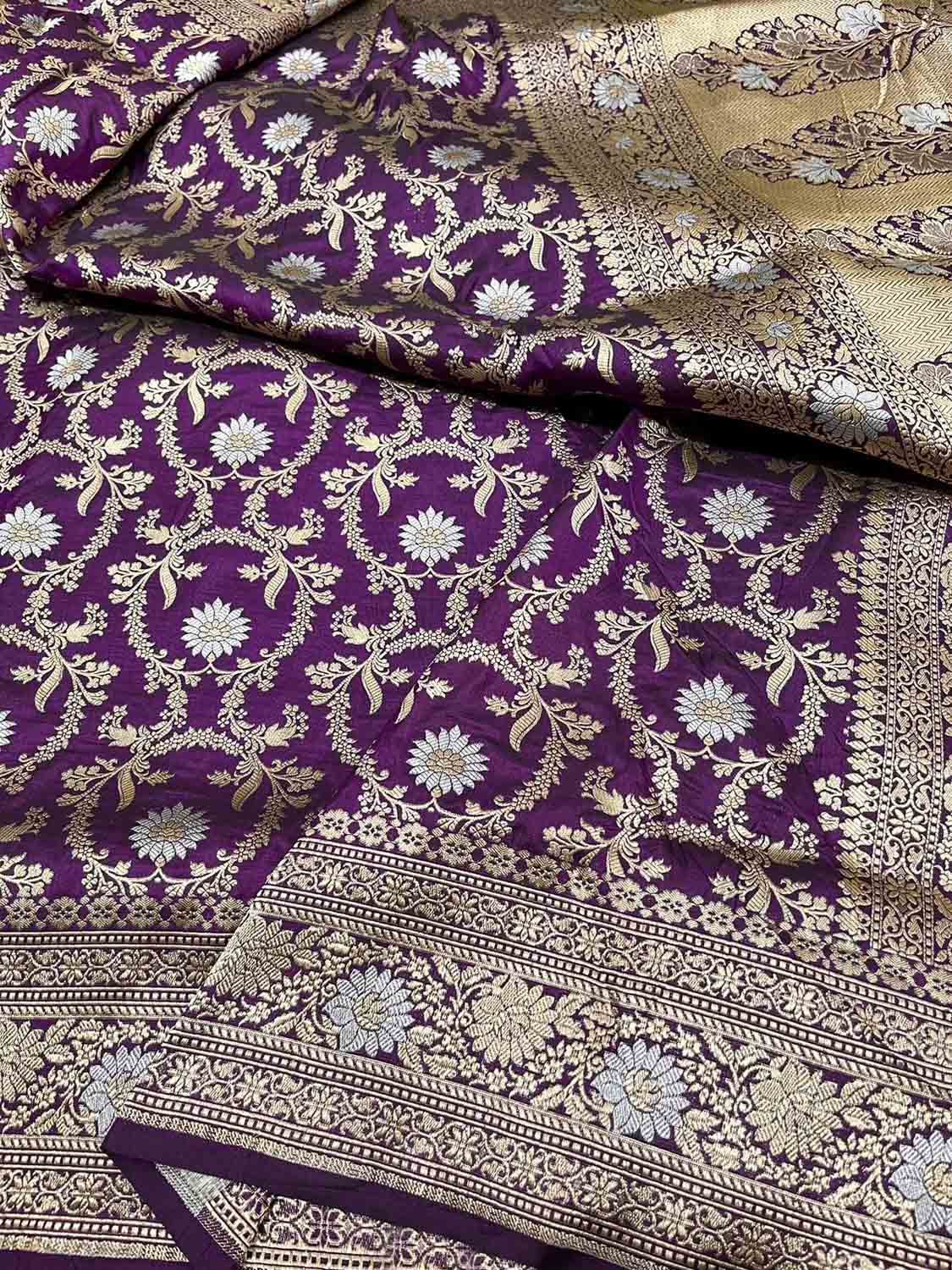 Purple Banarasi Handloom Pure Katan Silk Saree - Luxurion World