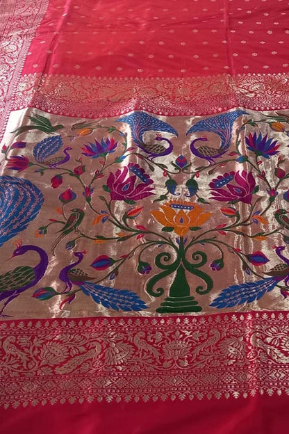 Pink Pure Katan Silk Banarasi Handloom Paithani Border Saree - Luxurion World