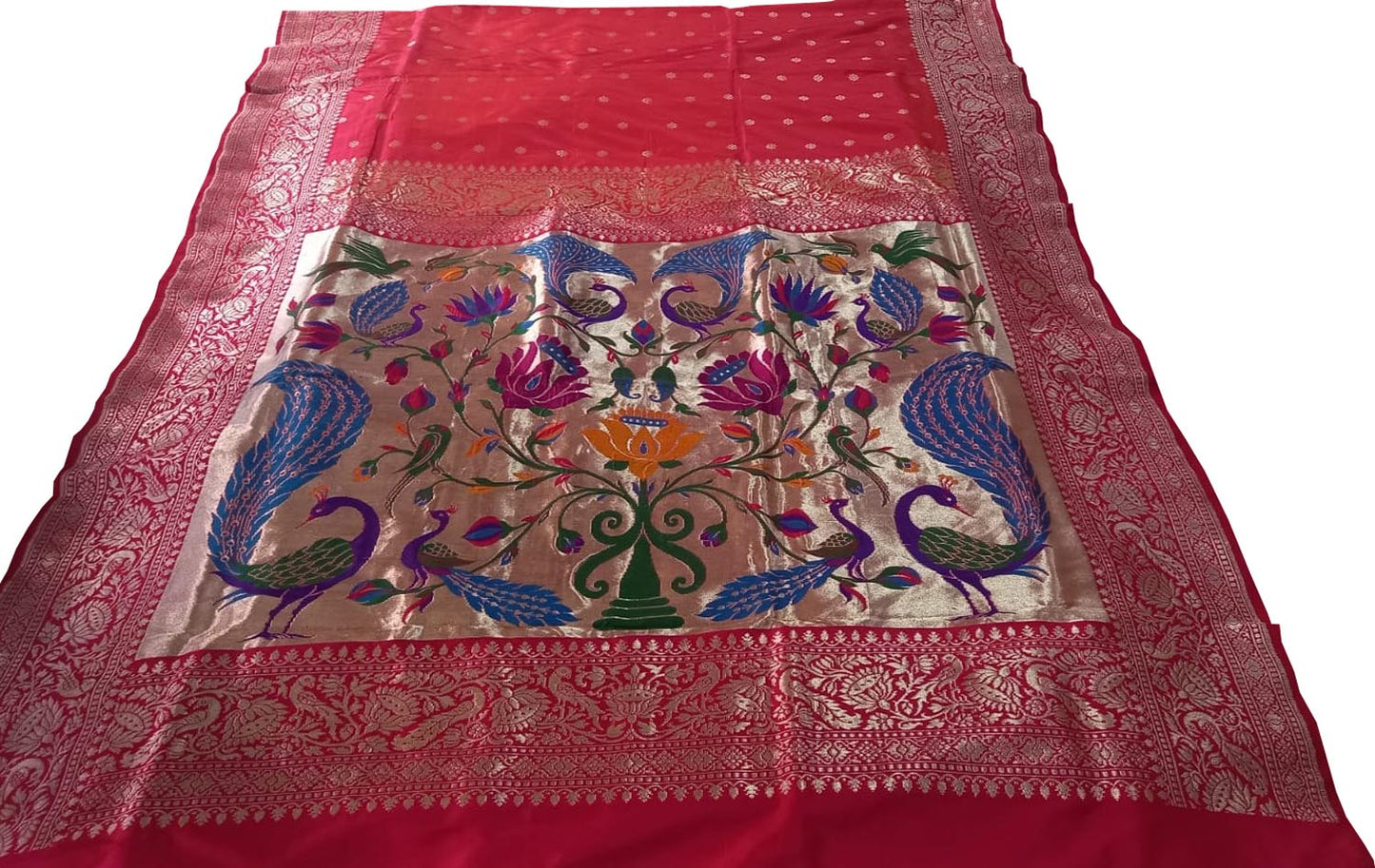 Pink Pure Katan Silk Banarasi Handloom Paithani Border Saree - Luxurion World