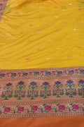 Yellow Pure Katan Silk Banarasi Handloom Paithani Border Saree - Luxurion World