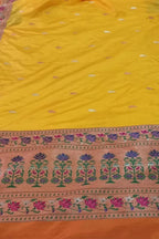 Yellow Pure Katan Silk Banarasi Handloom Paithani Border Saree - Luxurion World