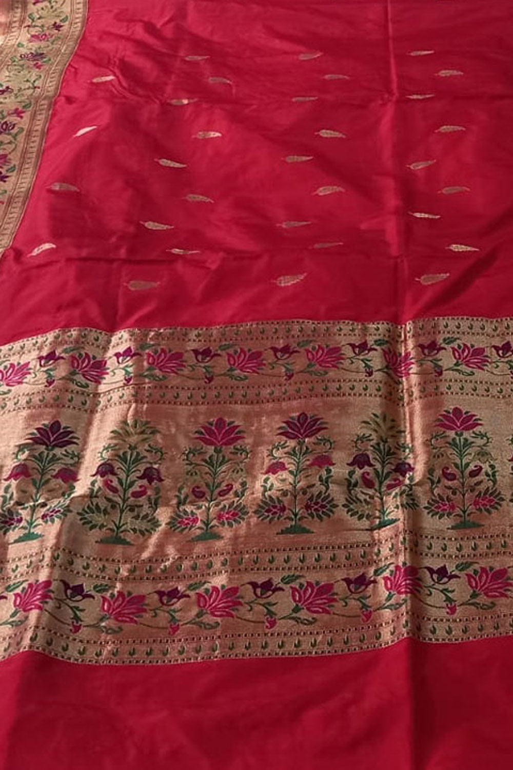 Pink Pure Katan Silk Banarasi Handloom Paithani Border Saree - Luxurion World