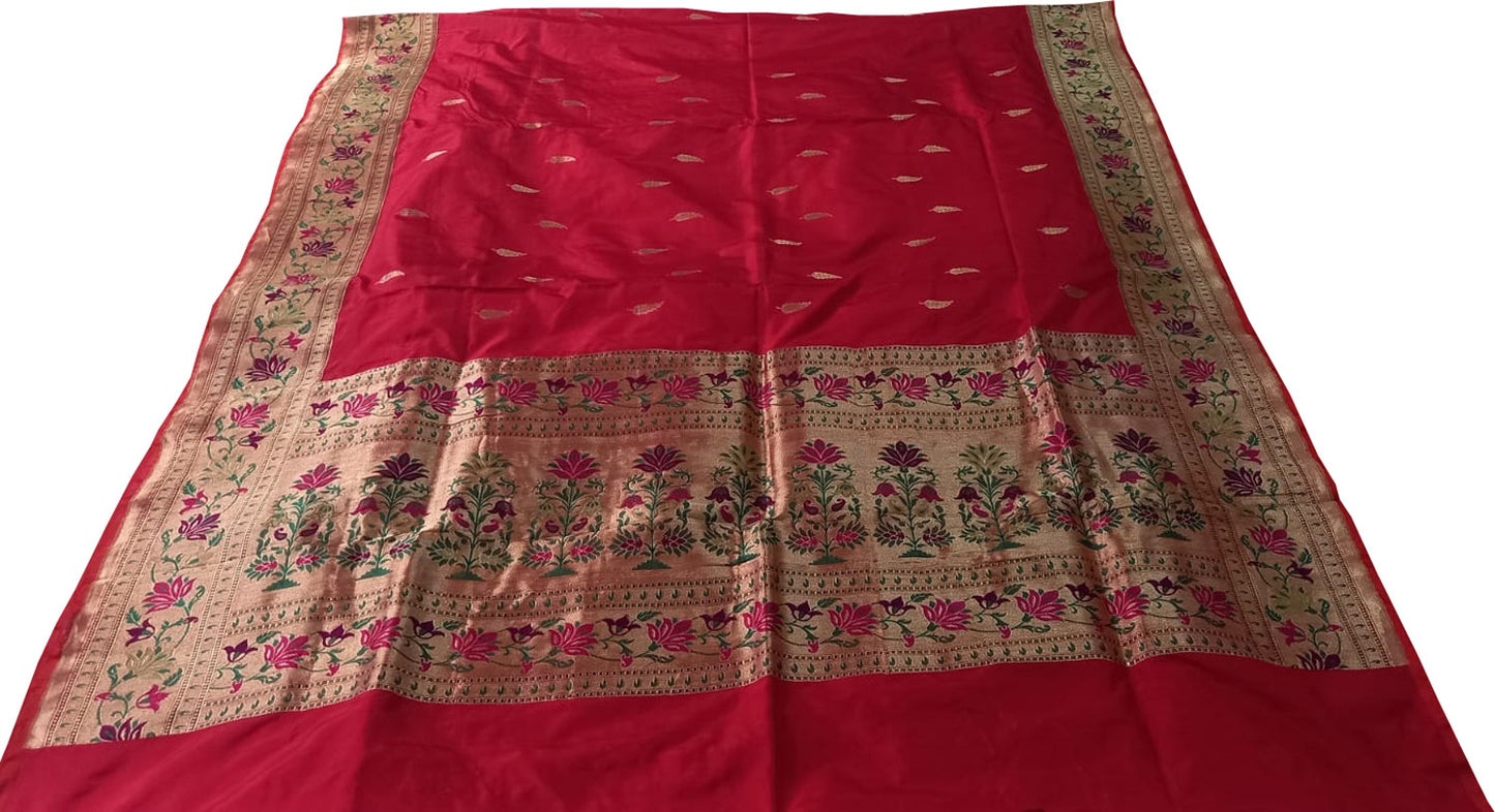Pink Pure Katan Silk Banarasi Handloom Paithani Border Saree - Luxurion World