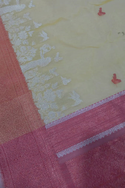 Pastel Pure Katan Silk Banarasi Handloom Saree - Luxurion World