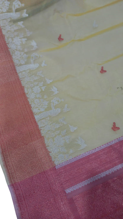 Pastel Pure Katan Silk Banarasi Handloom Saree - Luxurion World