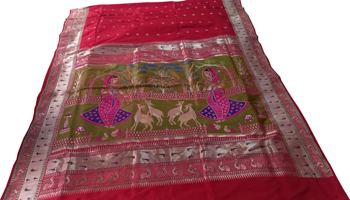 Pink Pure Katan Silk Banarasi Handloom Paithani Border Saree - Luxurion World