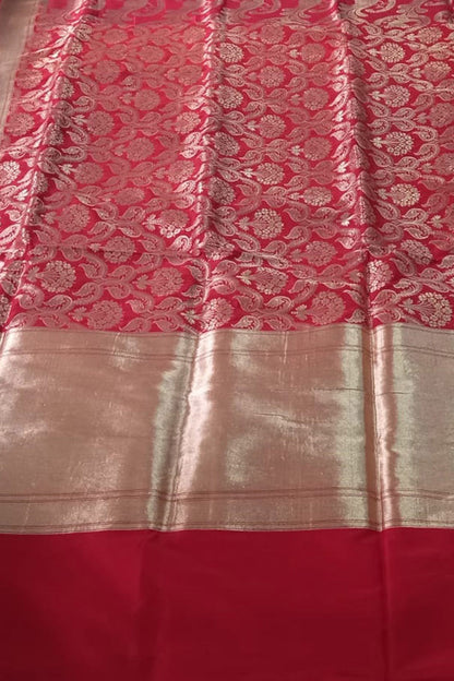 Red Pure Katan Silk Banarasi Handloom Saree - Luxurion World
