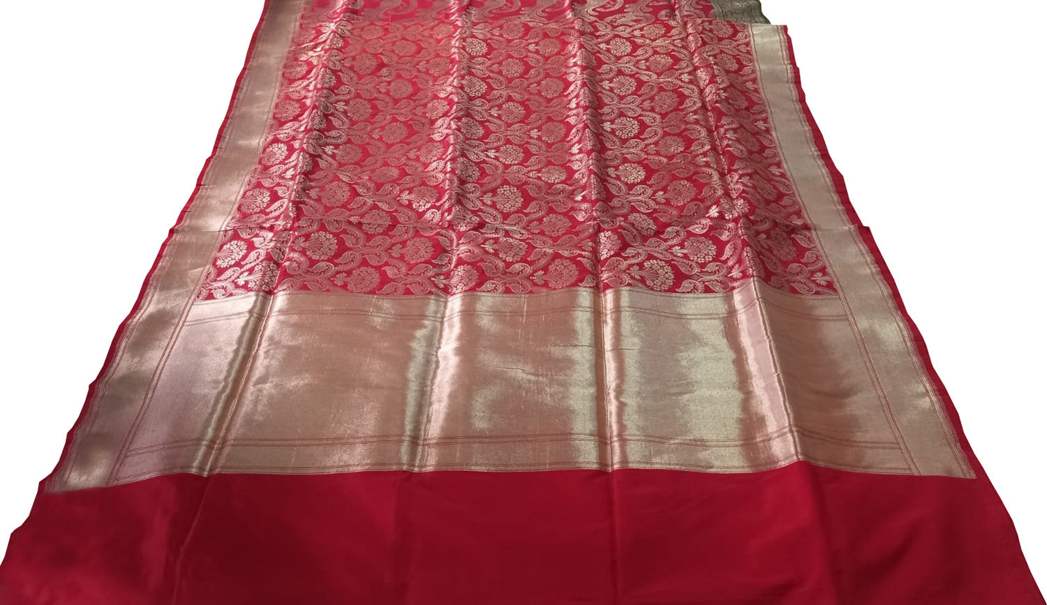 Red Pure Katan Silk Banarasi Handloom Saree - Luxurion World