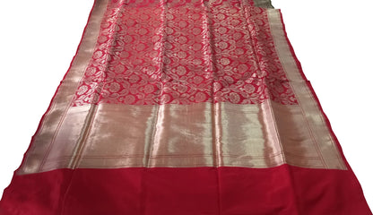 Red Pure Katan Silk Banarasi Handloom Saree - Luxurion World