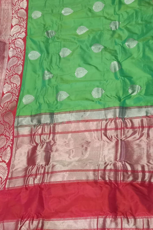 Green Pure Katan Silk Banarasi Handloom Saree - Luxurion World