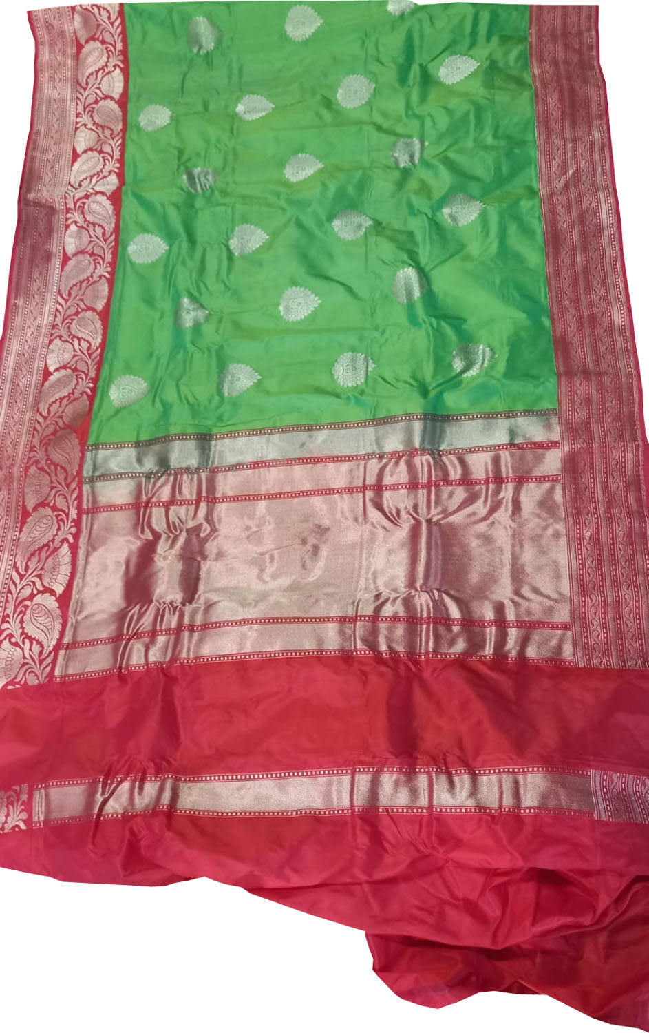 Green Pure Katan Silk Banarasi Handloom Saree - Luxurion World