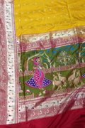 Yellow Pure Katan Silk Banarasi Handloom Paithani Border Saree - Luxurion World
