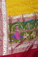 Yellow Pure Katan Silk Banarasi Handloom Paithani Border Saree - Luxurion World
