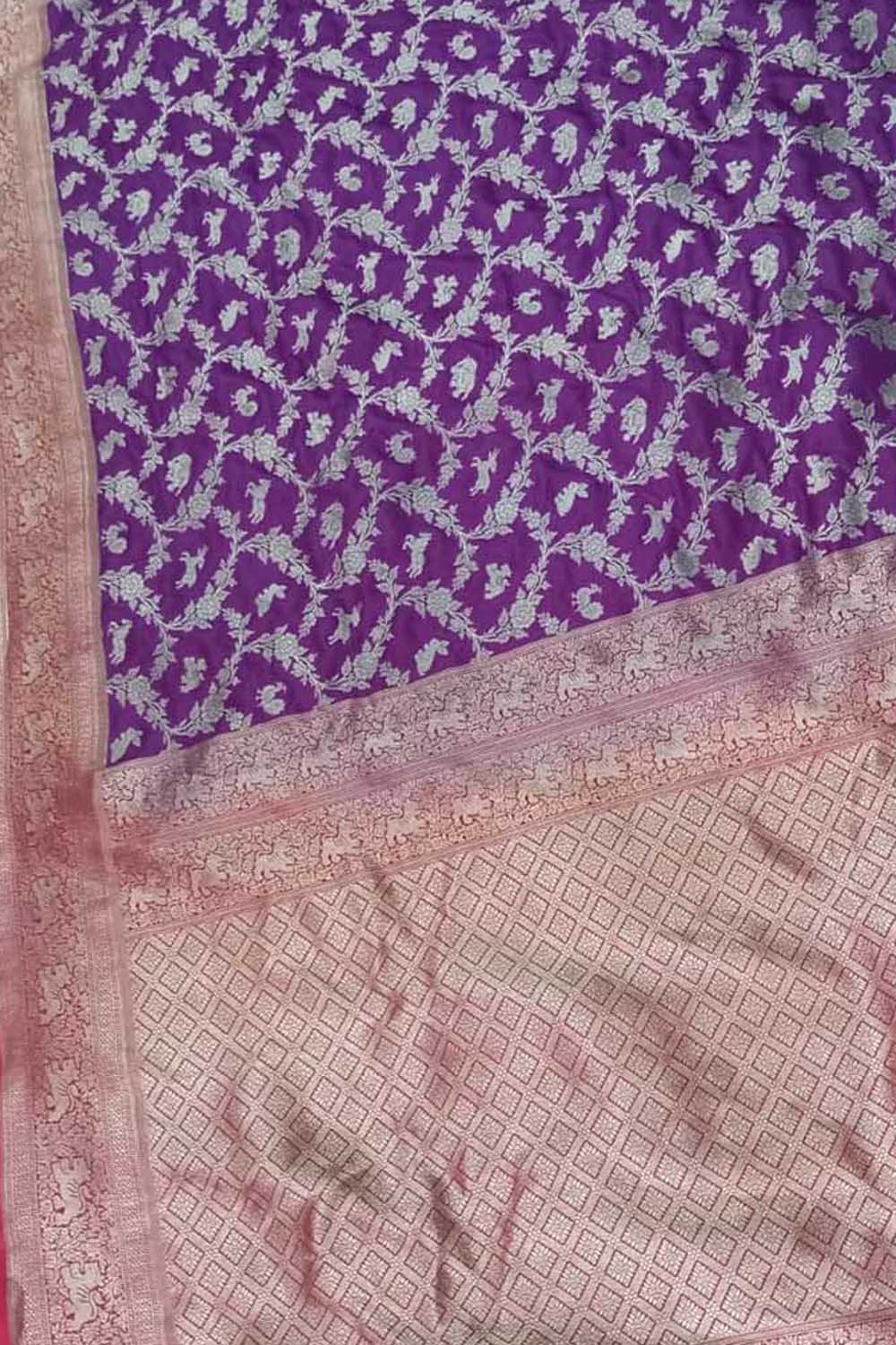 Purple Pure Katan Silk Banarasi Handloom Saree - Luxurion World