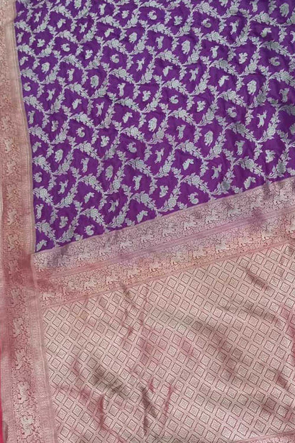 Purple Pure Katan Silk Banarasi Handloom Saree - Luxurion World