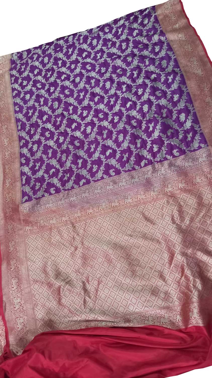 Purple Pure Katan Silk Banarasi Handloom Saree - Luxurion World