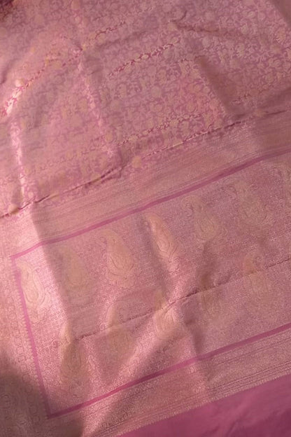 Pink Pure Katan Silk Banarasi Handloom Saree - Luxurion World
