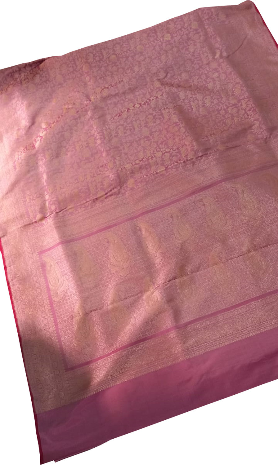 Pink Pure Katan Silk Banarasi Handloom Saree - Luxurion World