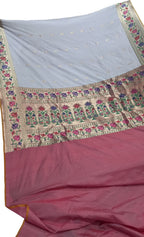 Off White Pure Katan Silk Banarasi Handloom Paithani Border Saree - Luxurion World