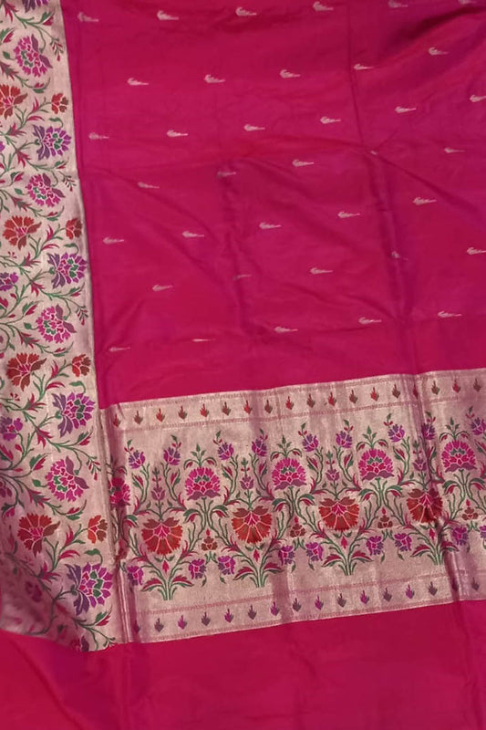 Pink Pure Katan Silk Banarasi Handloom Paithani Border Saree - Luxurion World
