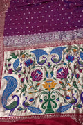Purple Pure Katan Silk Banarasi Handloom Paithani Border Saree - Luxurion World