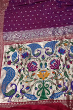 Purple Pure Katan Silk Banarasi Handloom Paithani Border Saree - Luxurion World