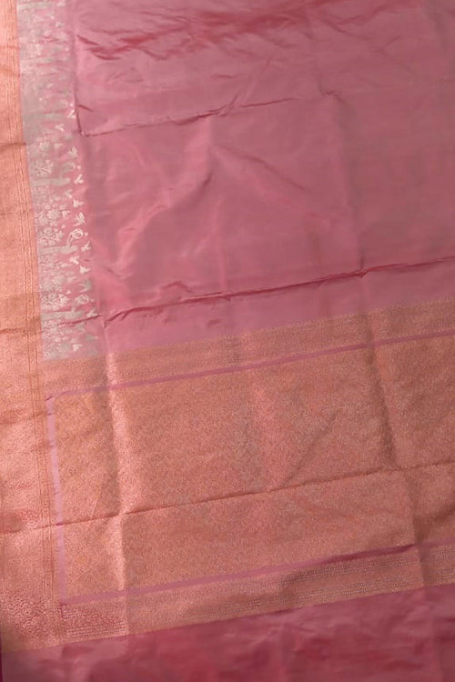 Pink Pure Katan Silk Banarasi Handloom Saree - Luxurion World