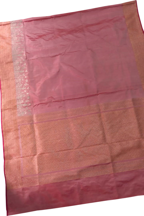 Pink Pure Katan Silk Banarasi Handloom Saree - Luxurion World