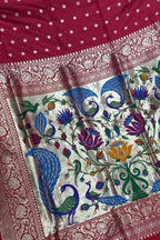 Red Pure Katan Silk Banarasi Handloom Paithani Border Saree - Luxurion World
