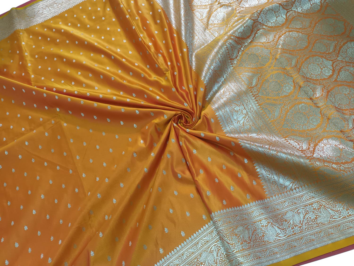 Yellow Orange Banarasi Silk Saree - Luxurion World