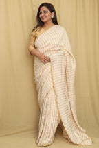 Elegant Dyeable Banarasi Handloom Pure Moonga Crushed Tissue Stripe Saree - Luxurion World