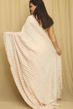 Elegant Dyeable Banarasi Handloom Pure Moonga Crushed Tissue Stripe Saree - Luxurion World
