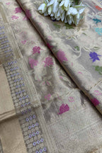 Exquisite Golden Banarasi Kota Tissue Meenakari Flower Design Saree - Luxurion World