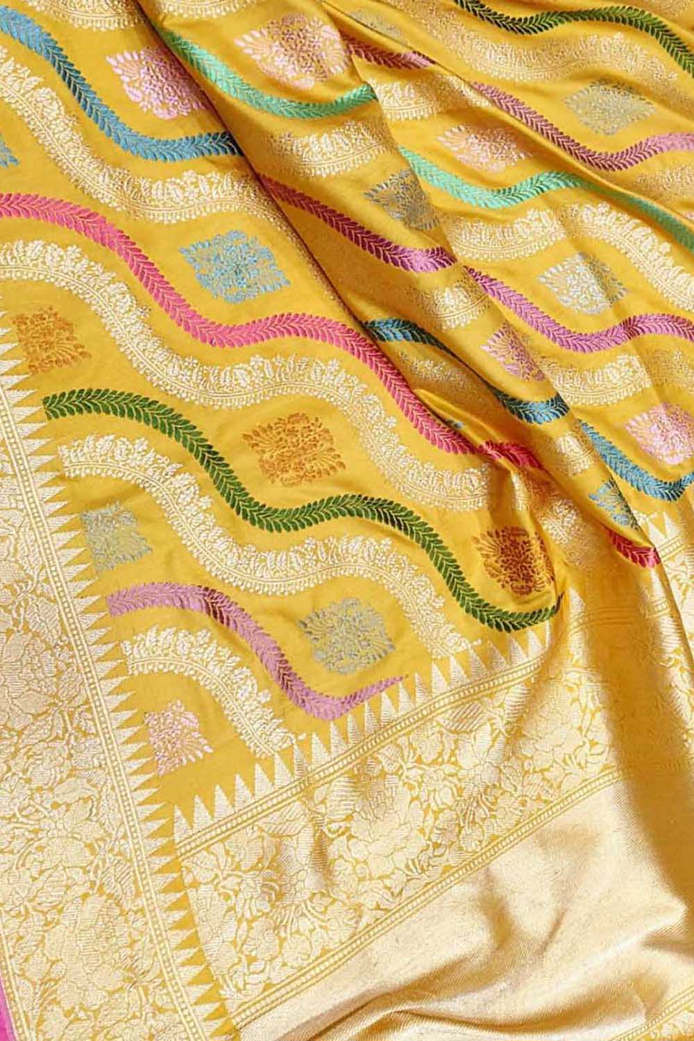 Golden Glow: Banarasi Katan Silk Saree - Luxurion World