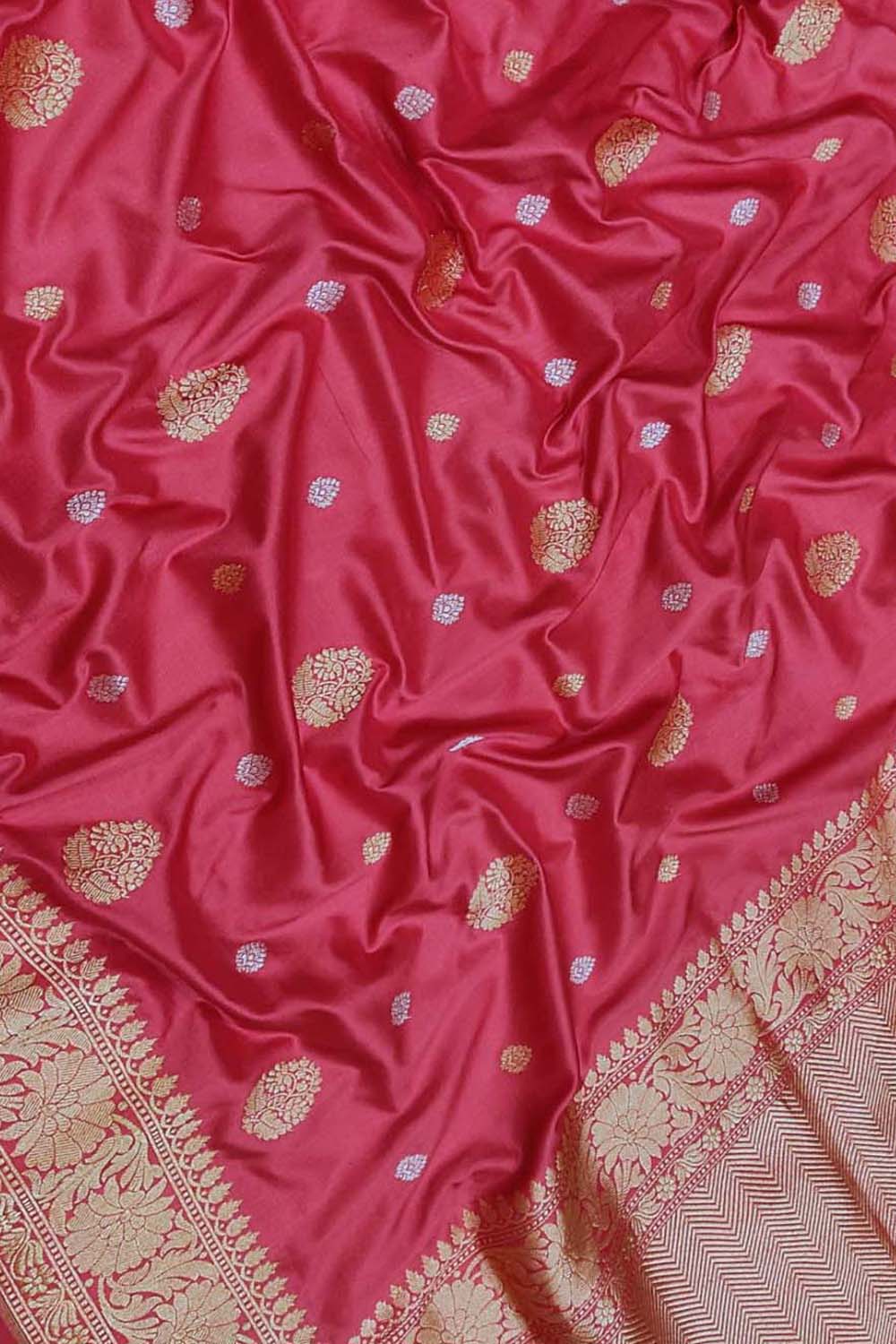 Exquisite Pink Banarasi Handloom Katan Silk Saree - Luxurion World