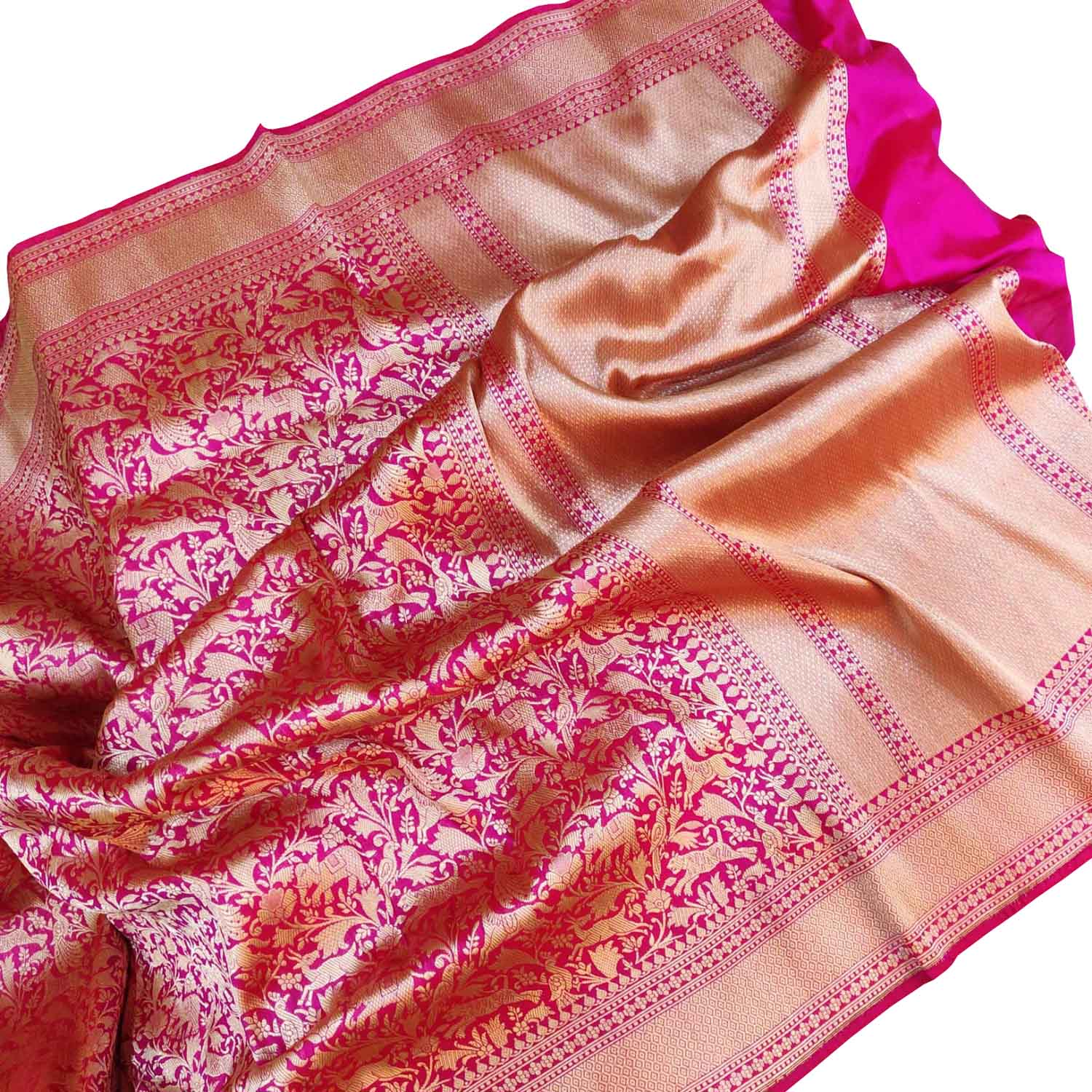 Exquisite Pink Banarasi Silk Saree - Handloom Katan - Luxurion World
