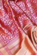 Exquisite Pink Banarasi Silk Saree - Handloom Katan - Luxurion World